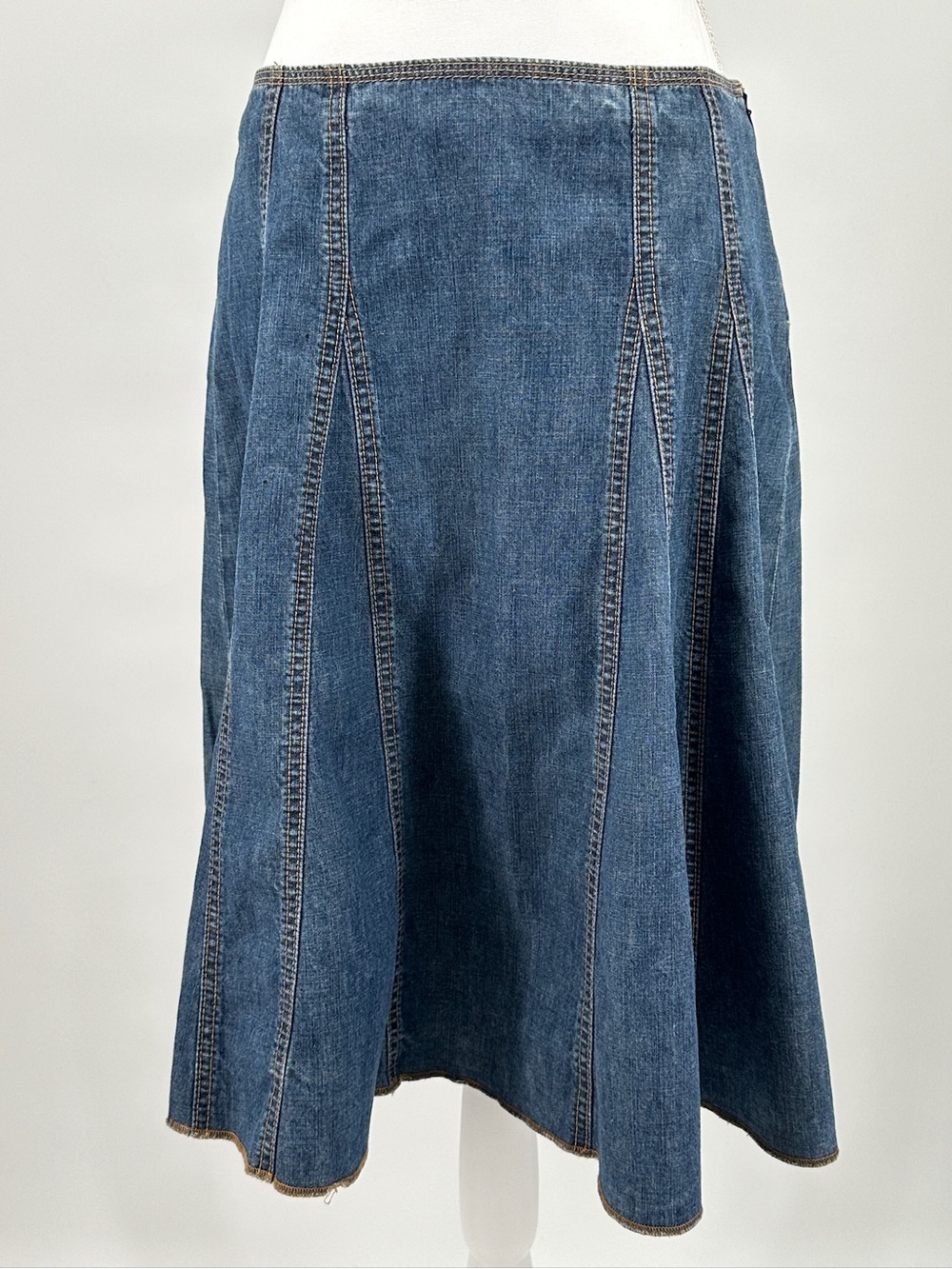 Gap Denim A-Line Midi Skirt Paneled Raw Edge Hem 100% Cotton Size 4 Y2K - Picture 5 of 10